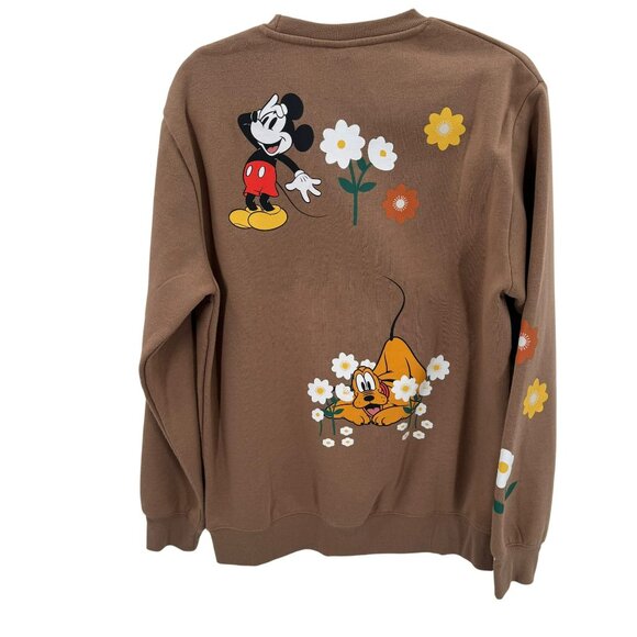 Disney Mickey Crew Neck Sweatshirt Tan With Floral Graphics Womens M - Picture 6 of 10